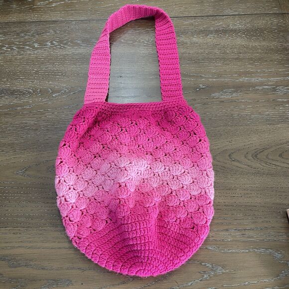 Handmade Boho Crochet Purse Shoulder Bag Pink Ombre Open Top - Picture 2 of 8